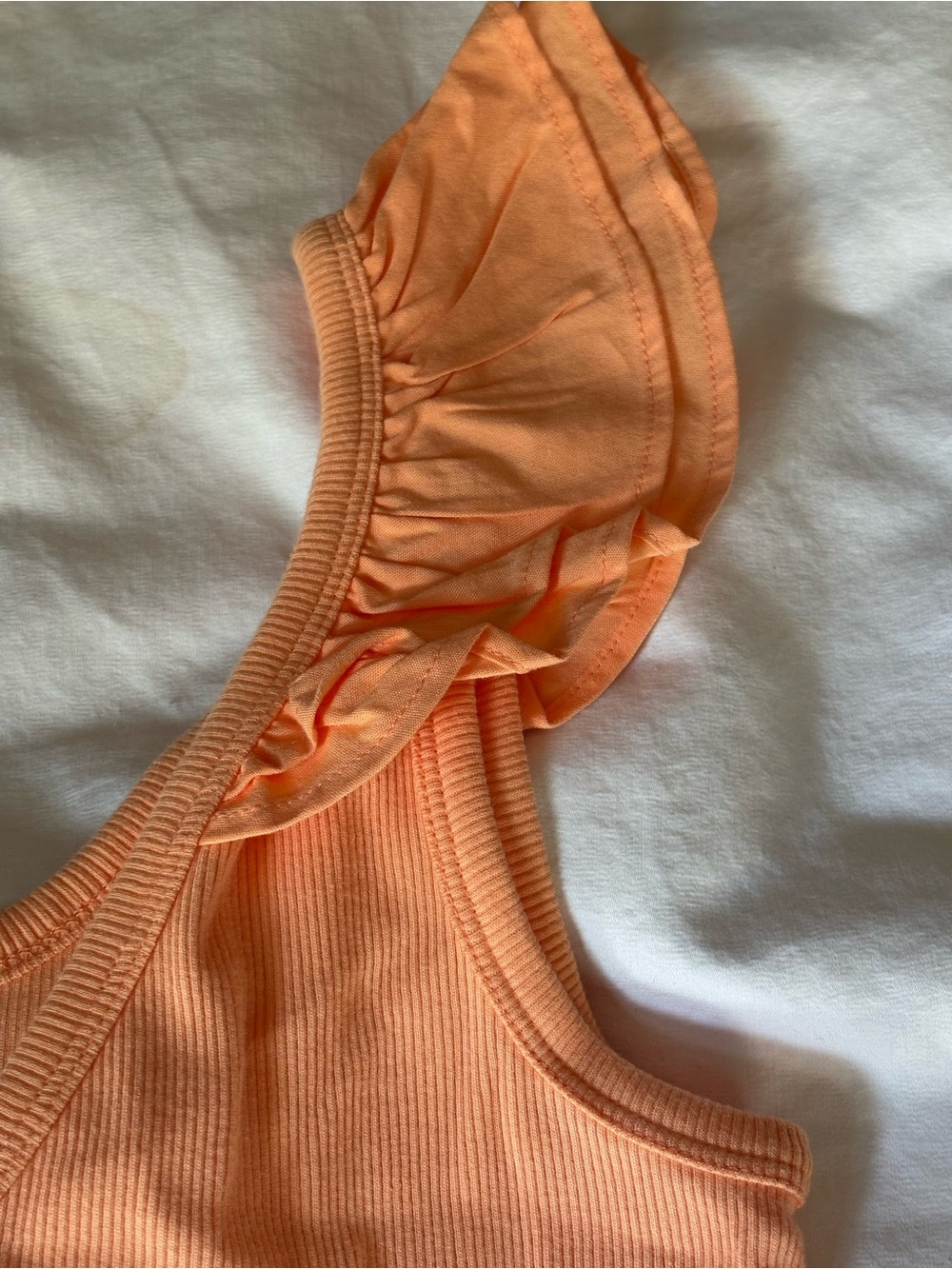 Old Navy Peach-Orange Ruffle Strap Ribbed Tank - Picture 3 of 6